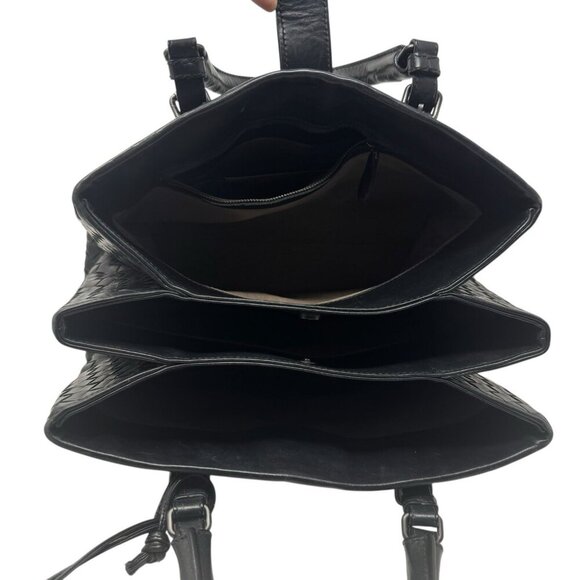 Bottega Veneta Womens Woven Leather Intrecciato Roma Satchel Bag Handbag Black - Picture 10 of 16